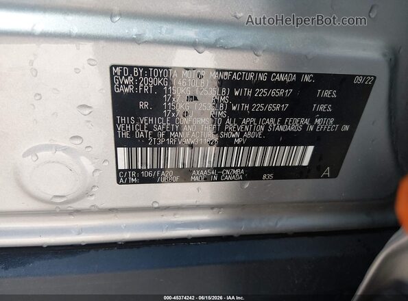 2T3P1RFV9NW311626 2022 TOYOTA RAV4 Silver Շարժիչի բաժամունքի տեսք
