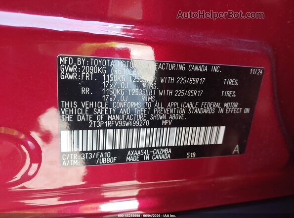 2T3P1RFV9SW499270 2025 TOYOTA RAV4 Красный Вид подкапотного пространства