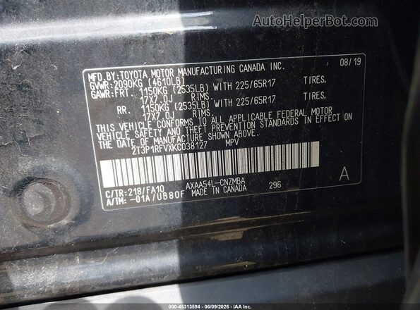 2T3P1RFVXKC038127 2019 TOYOTA RAV4 Black Engine compartment view