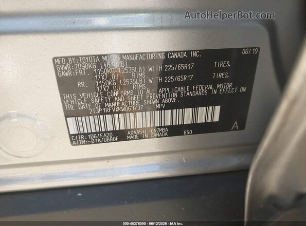 2T3P1RFVXKW063737 2019 TOYOTA RAV4 Серебряный Вид подкапотного пространства