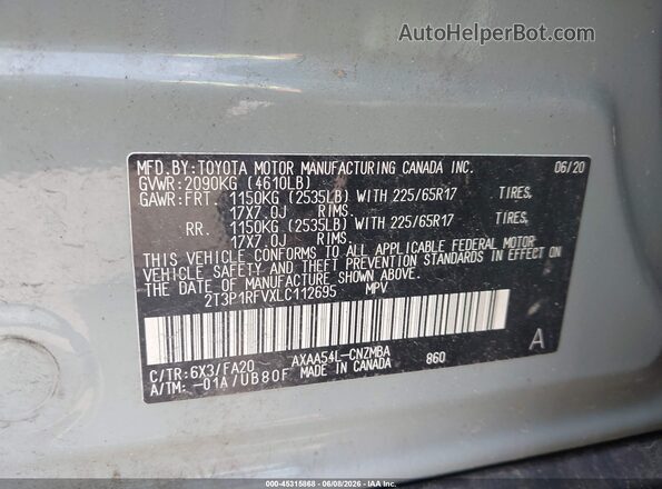 2T3P1RFVXLC112695 2020 TOYOTA RAV4 Gray Vista del compartimento del motor