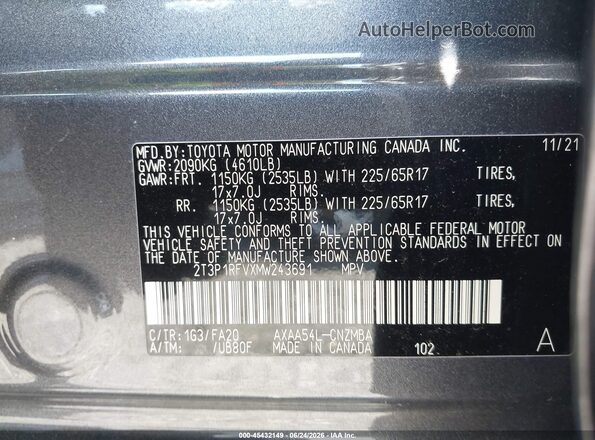 2T3P1RFVXMW243691 2021 TOYOTA RAV4 Серый Вид подкапотного пространства