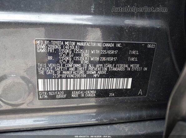 2T3P1RFVXNC295194 2022 TOYOTA RAV4 Gray Widok komory silnika