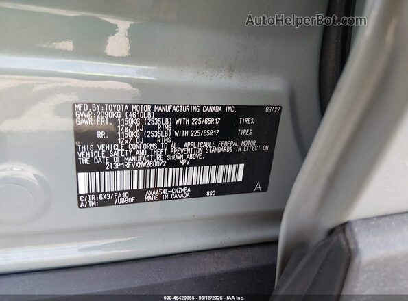 2T3P1RFVXNW260072 2022 TOYOTA RAV4 Light Blue ძრავის განყოფილების ხედი