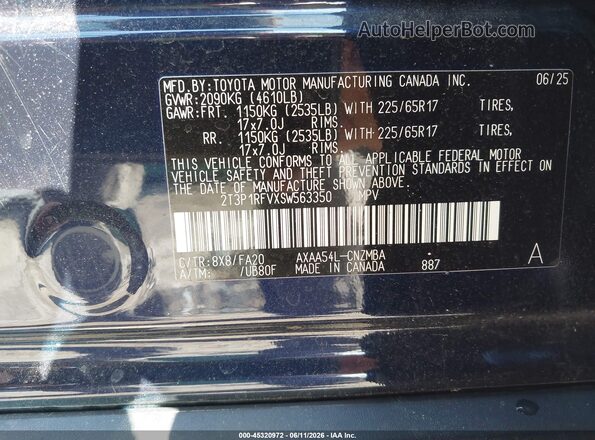 2T3P1RFVXSW563350 2025 TOYOTA RAV4 Dark Blue ძრავის განყოფილების ხედი