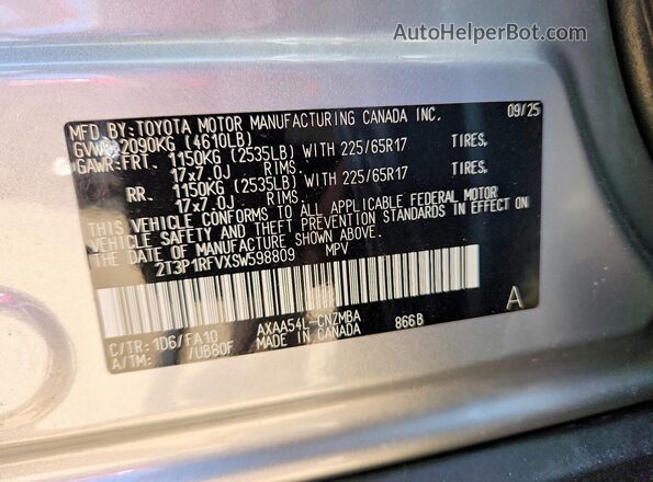 2T3P1RFVXSW598809 2025 TOYOTA RAV4 Silver Vista del compartimento del motor