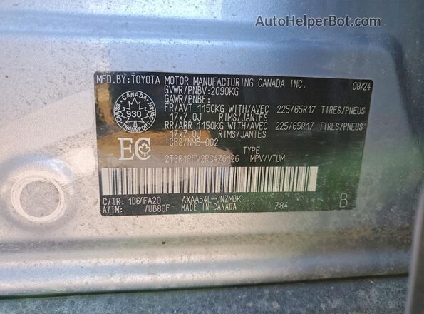 2T3R1RFV2RC476126 2024 TOYOTA RAV4 Silver VIN կոդի պիտակի տեսք