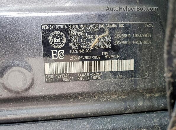 2T3R1RFV3RC472859 2024 TOYOTA RAV4 Charcoal Շարժիչի բաժամունքի տեսք
