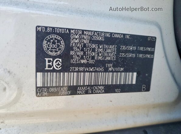 2T3R1RFV4SW574045 2025 TOYOTA RAV4 Белый 