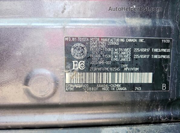 2T3R1RFV7MC162545 2021 TOYOTA RAV4 Gray 
