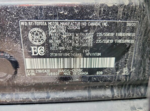 2T3R1RFV8MC145849 2021 TOYOTA RAV4 Black Вид підкапотного простору