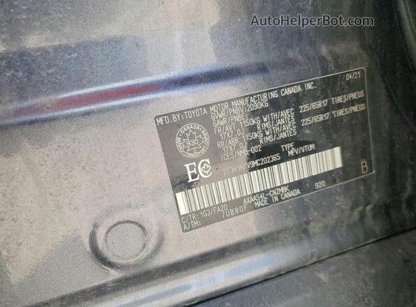 2T3R1RFV9MC202365 2021 TOYOTA RAV4 Gray Панорамний вид салону 360°