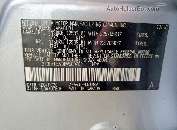 2T3RFREV0HW563703 2017 TOYOTA RAV4 Серебряный Панорамный вид салона 360°