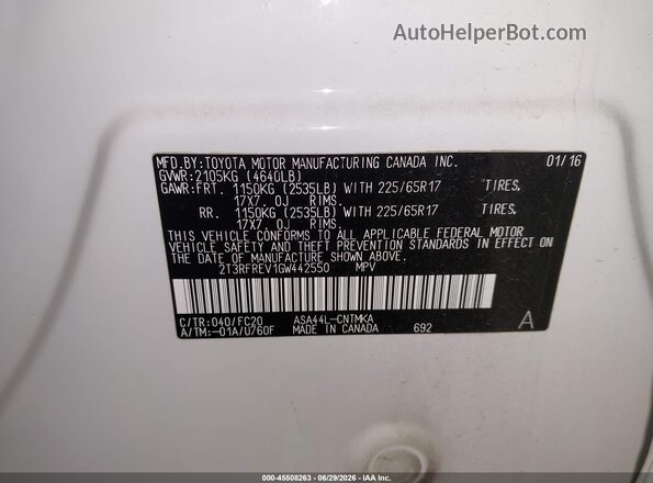 2T3RFREV1GW442550 2016 TOYOTA RAV4 Белый Вид подкапотного пространства
