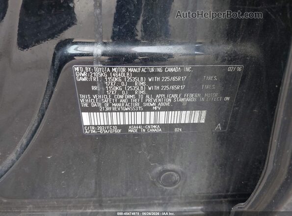 2T3RFREV1GW455315 2016 TOYOTA RAV4 Черный Вид подкапотного пространства
