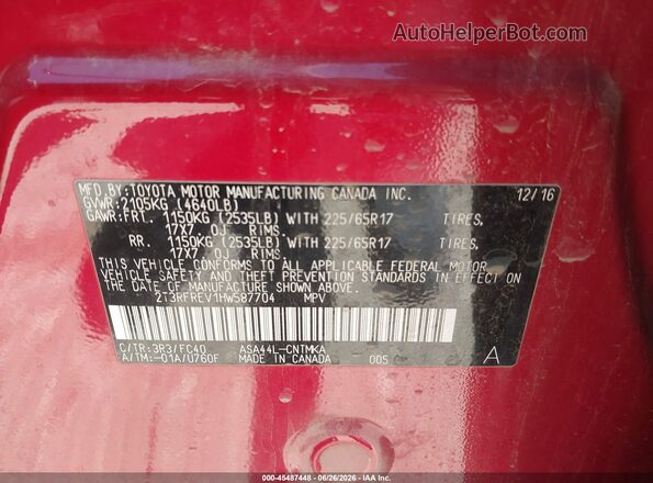 2T3RFREV1HW587704 2017 TOYOTA RAV4 Красный Вид подкапотного пространства
