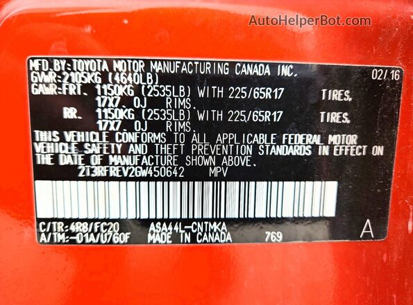 2T3RFREV2GW450642 2016 TOYOTA RAV4 Orange 