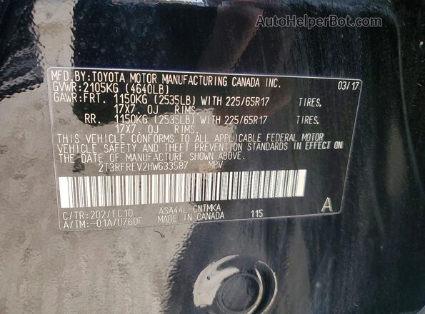 2T3RFREV2HW633587 2017 TOYOTA RAV4 Black Vista de la etiqueta del VIN