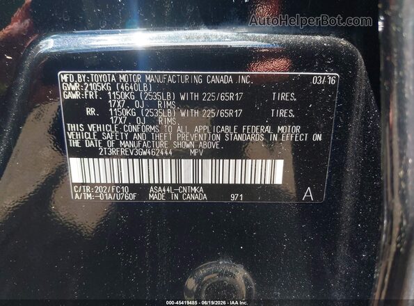 2T3RFREV3GW462444 2016 TOYOTA RAV4 Black Vista del compartimento del motor