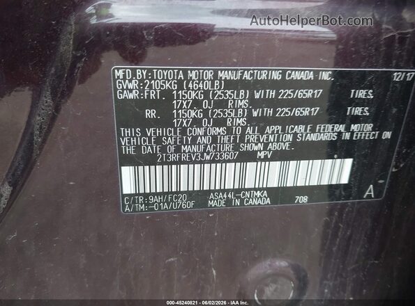 2T3RFREV3JW733607 2018 TOYOTA RAV4 Темно-бордовый Вид подкапотного пространства