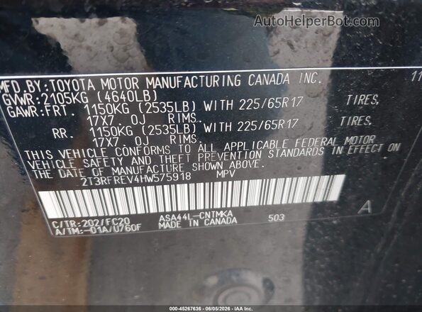 2T3RFREV4HW575918 2017 TOYOTA RAV4 Black Vista del compartimento del motor