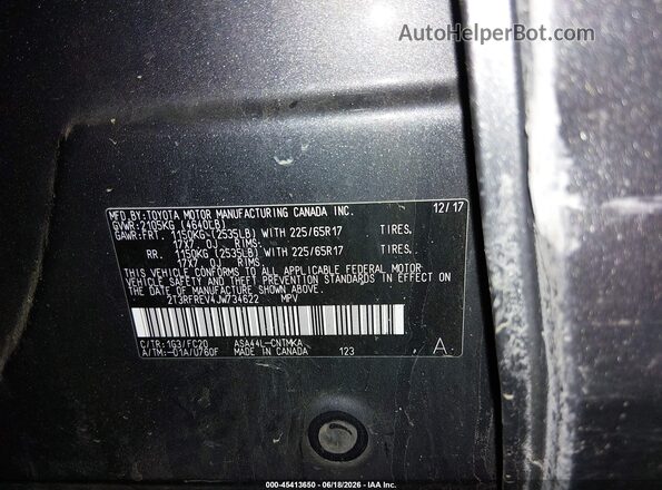 2T3RFREV4JW734622 2018 TOYOTA RAV4 Gray Widok komory silnika