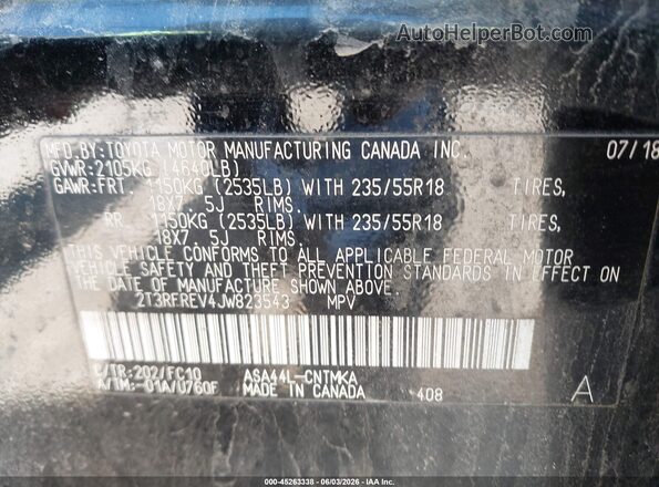 2T3RFREV4JW823543 2018 TOYOTA RAV4 Black Widok komory silnika