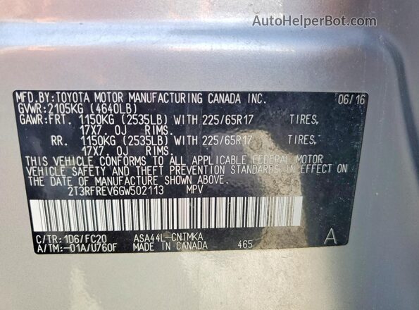 2T3RFREV6GW502113 2016 TOYOTA RAV4 Silver 