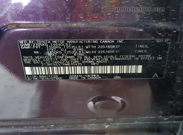 2T3RFREV7HW615425 2017 TOYOTA RAV4 Purple 