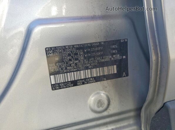2T3RFREV8GW474301 2016 TOYOTA RAV4 Silver Widok naklejki z numerem VIN