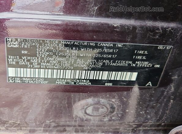 2T3RFREV8HW657229 2017 TOYOTA RAV4 Purple Вид підкапотного простору