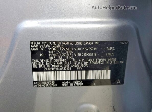 2T3RFREV8JW730458 2018 TOYOTA RAV4 Gray 