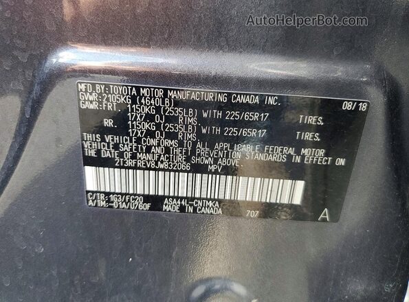 2T3RFREV8JW832066 2018 TOYOTA RAV4 Gray Vista de la etiqueta del VIN