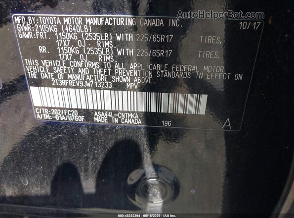 2T3RFREV9JW713233 2018 TOYOTA RAV4 Black Вид підкапотного простору