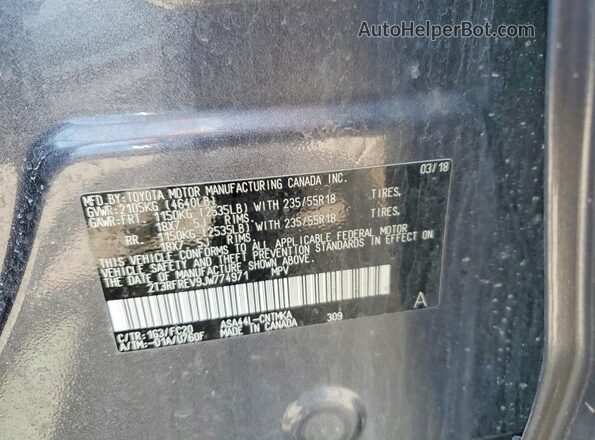 2T3RFREV9JW774971 2018 TOYOTA RAV4 Gray Vista de la etiqueta del VIN