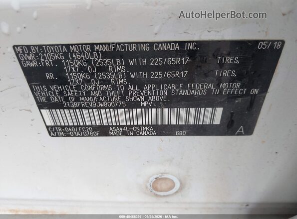 2T3RFREV9JW800775 2018 TOYOTA RAV4 White Widok komory silnika
