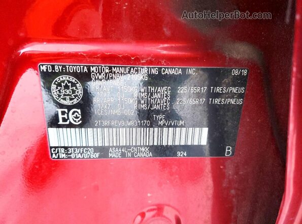 2T3RFREV9JW831170 2018 TOYOTA RAV4 Red Սալոնի 360 աստիճան տեսք