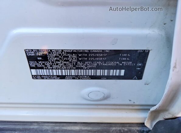2T3RFREV9JW839138 2018 TOYOTA RAV4 Белый Вид наклейки с VIN-кодом