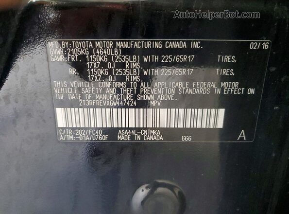 2T3RFREVXGW447424 2016 TOYOTA RAV4 Black 