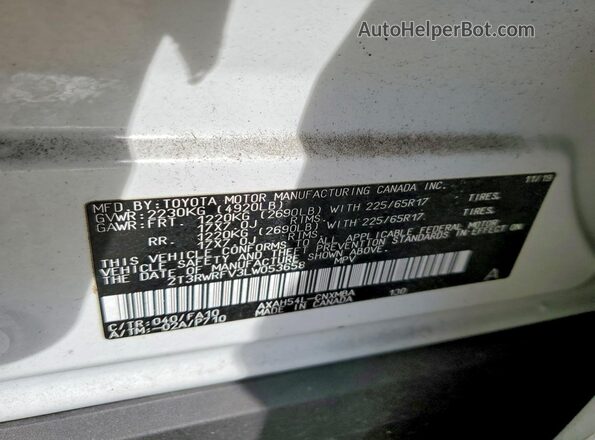 2T3RWRFV3LW053658 2020 TOYOTA RAV4 Белый Панорамный вид салона 360°