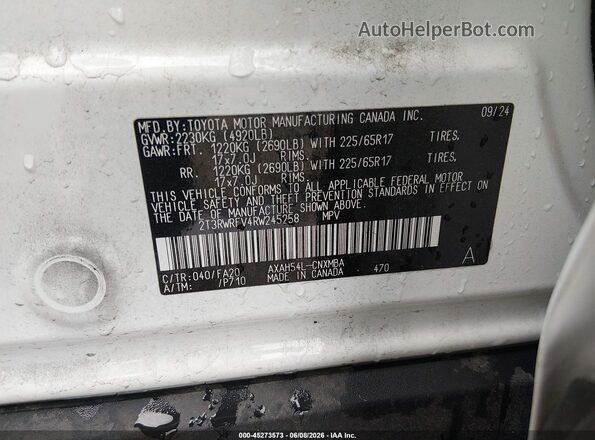 2T3RWRFV4RW245258 2024 TOYOTA RAV4 HYBRID Белый 