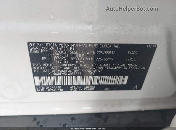 2T3RWRFV5LW055556 2020 TOYOTA RAV4 HYBRID White ძრავის განყოფილების ხედი