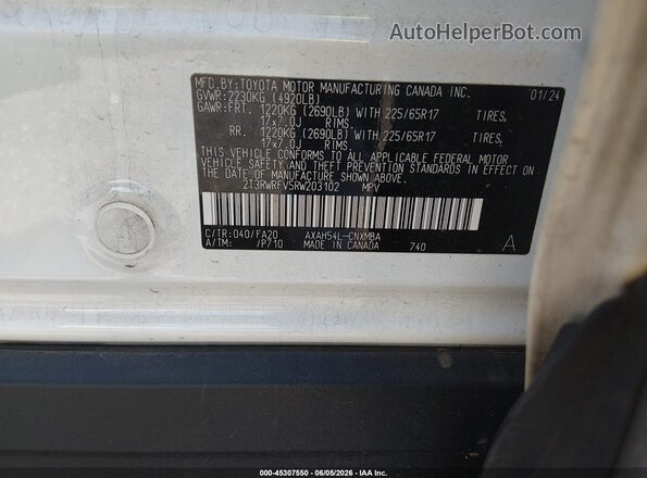 2T3RWRFV5RW203102 2024 TOYOTA RAV4 HYBRID White Vista del compartimento del motor