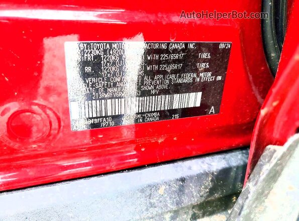 2T3RWRFV6RW243463 2024 TOYOTA RAV4 Red Вид наклейки з VIN-кодом