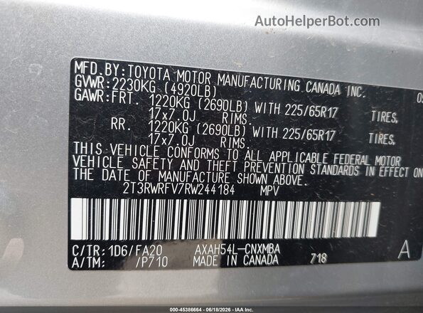 2T3RWRFV7RW244184 2024 TOYOTA RAV4 HYBRID Silver Vista del compartimento del motor