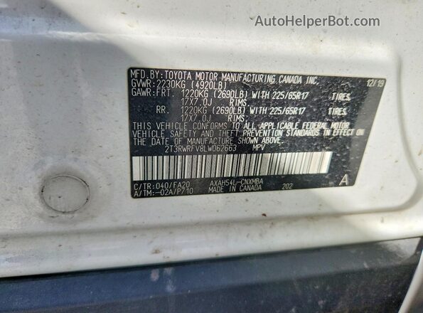2T3RWRFV8LW062663 2020 TOYOTA RAV4 White 