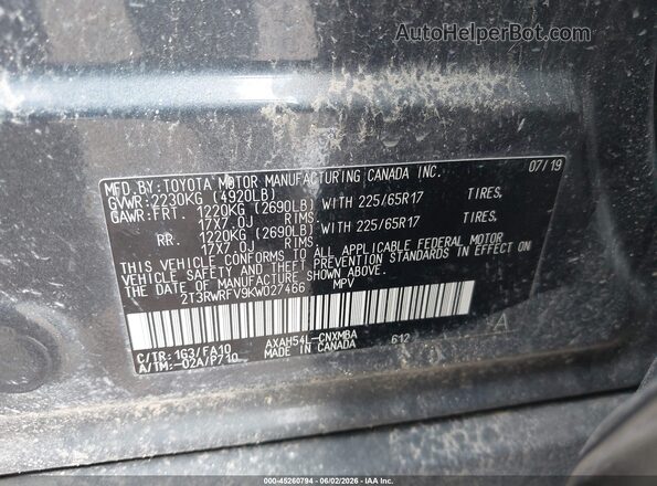 2T3RWRFV9KW027466 2019 TOYOTA RAV4 HYBRID Gray Vista del compartimento del motor