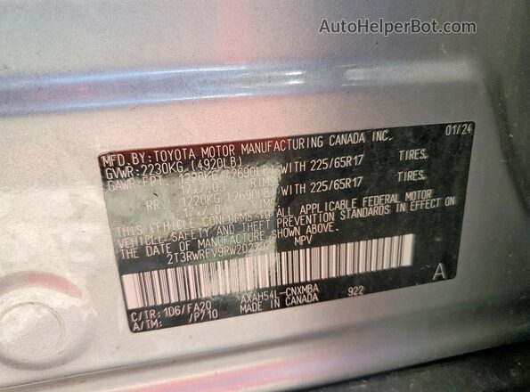 2T3RWRFV9RW202292 2024 TOYOTA RAV4 Silver VIN կոդի պիտակի տեսք