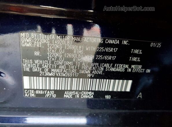 2T3RWRFVXSW269117 2025 TOYOTA RAV4 Blue 