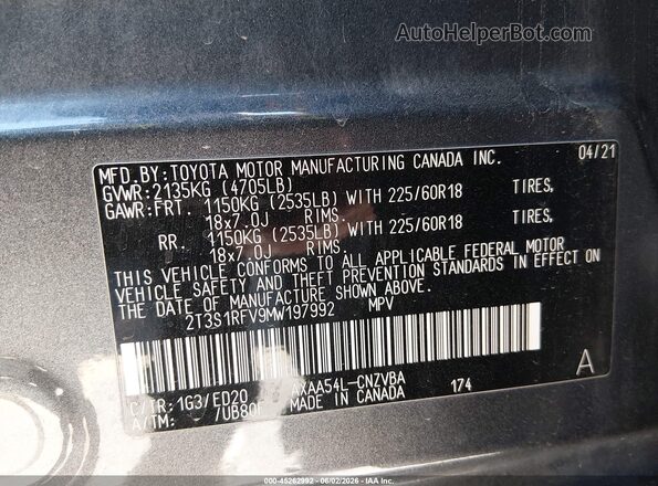 2T3S1RFV9MW197992 2021 TOYOTA RAV4 Серый Вид подкапотного пространства